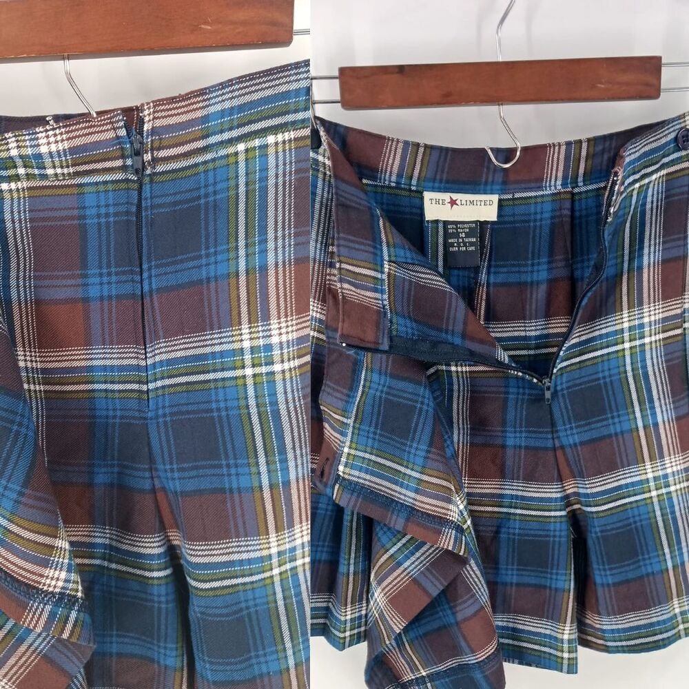 Vintage The Limited Blue Brown Plaid School Girl Mini Skirt Skort Academia Sz XS - Picture 4 of 5
